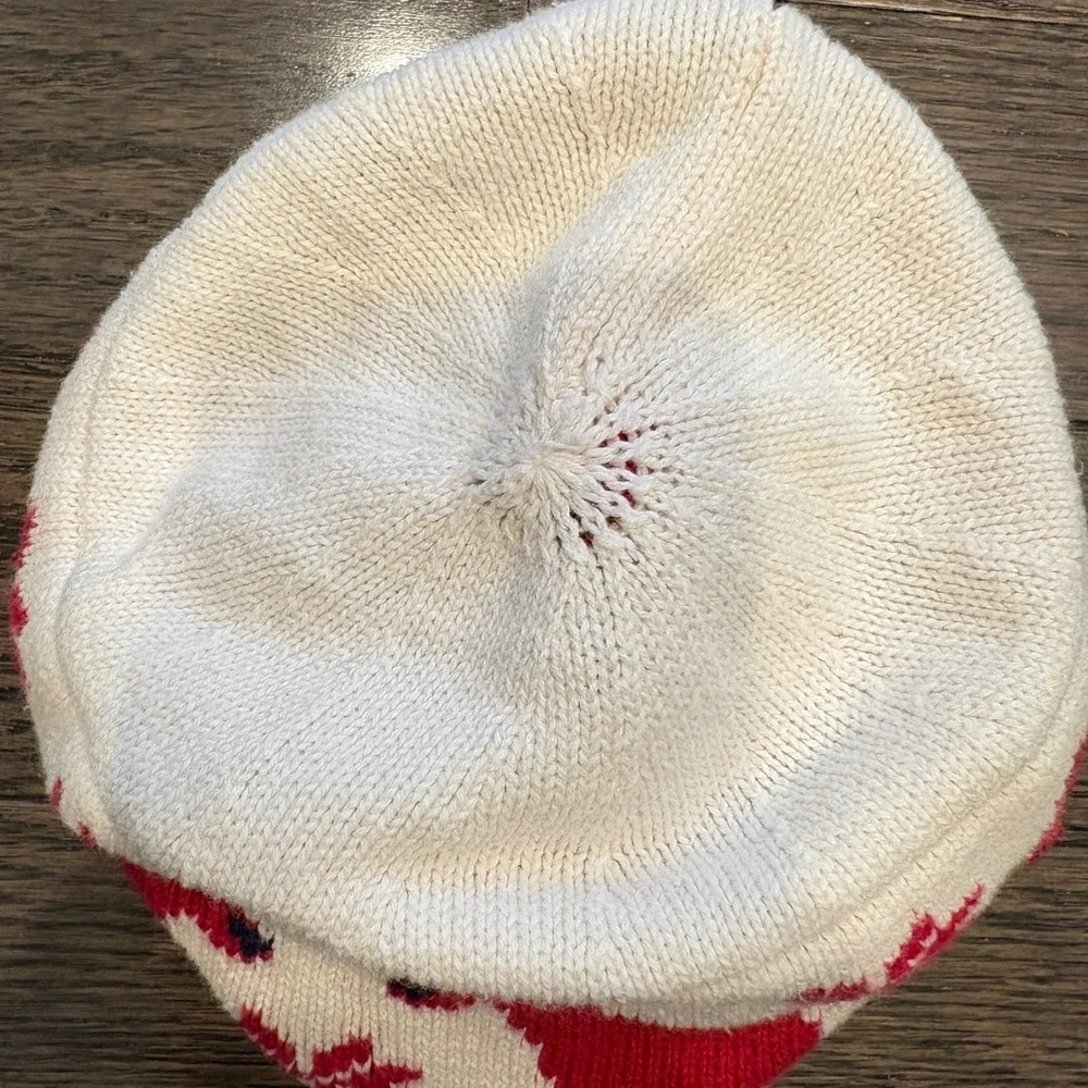 Hanna‎ Andersson Kids Reindeer Fair Isle Knit Beanie Hat Red Cream Size S